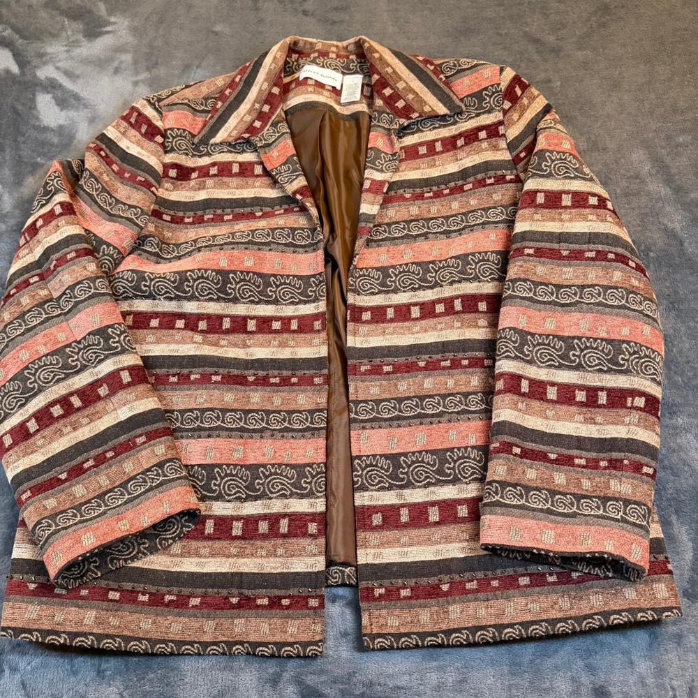 Alfred Dunner Womens Size 16 Tapestry Beaded Blazer Jacket Earth Tones Paisley